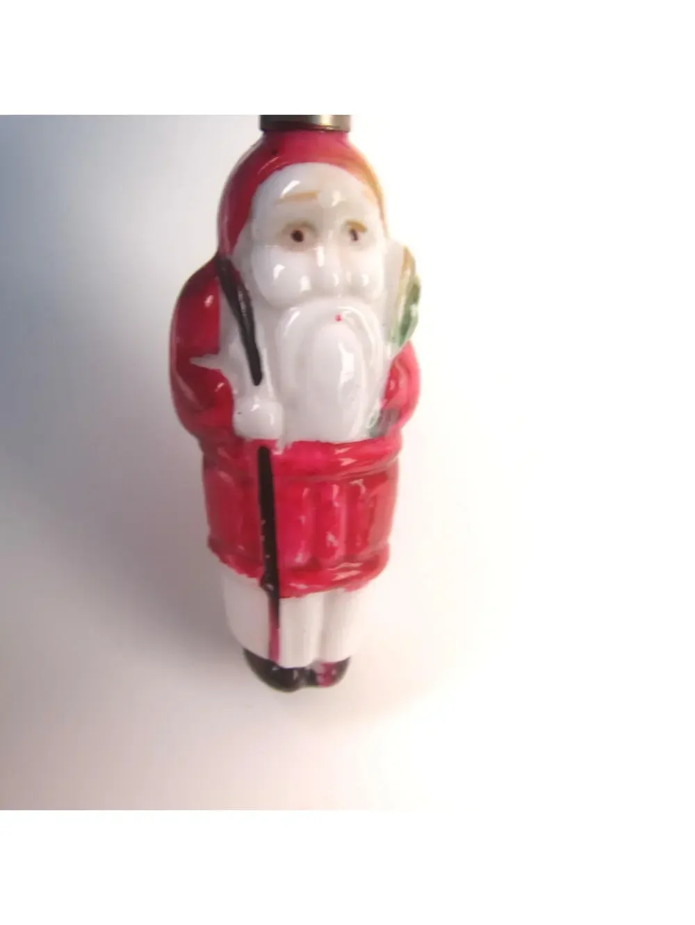 Vintage Santa Claus Christmas Milk Glass Light Bulb C6 Figural w/ Toy Sack Japan